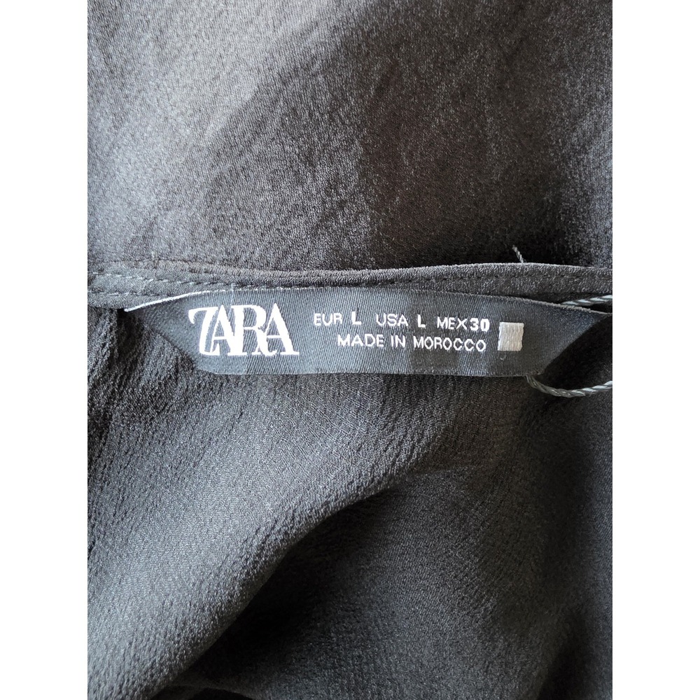 NWOT Zara Blouse Women's Size L Black Short Sleeve Top Shirt Button-Up - Picture 3 of 5
